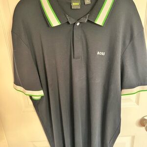 BOSS Men's Black Polo Shirt with Green Accents